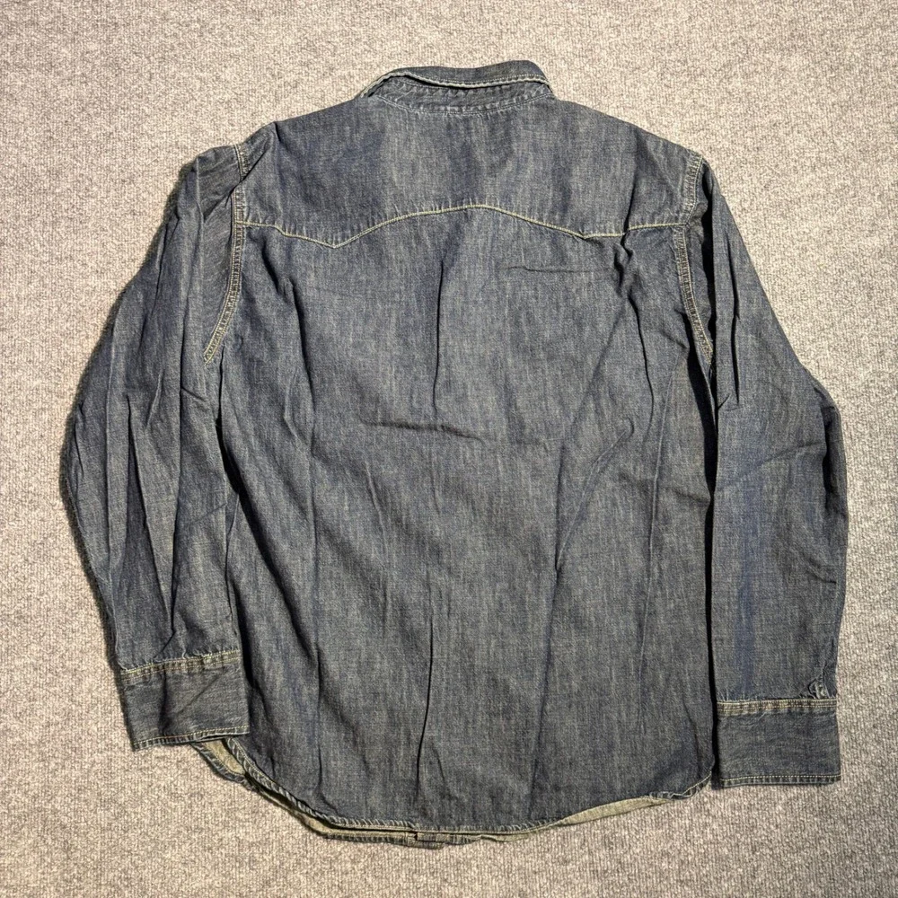 Levis Mens XL Blue Denim Western Long Sleeve Pearl Snap Shirt Medium Wash Cotton
